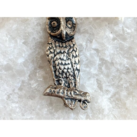Owl Figural Pewter Hand Carved Southwest Style Vintage Dangle Earrings - Picture 6 of 8